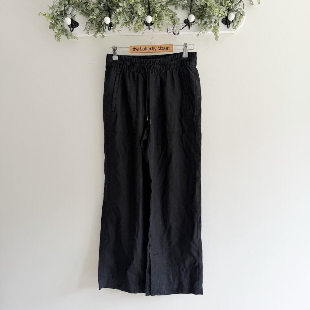 Athleta Retreat Wide Leg Linen High Rise Pants Small Black tt6046